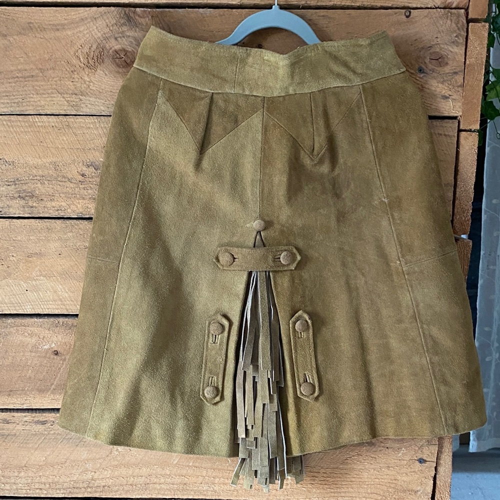 Vintage handmade Suede A-Line Skirt with Tassel Front Detail